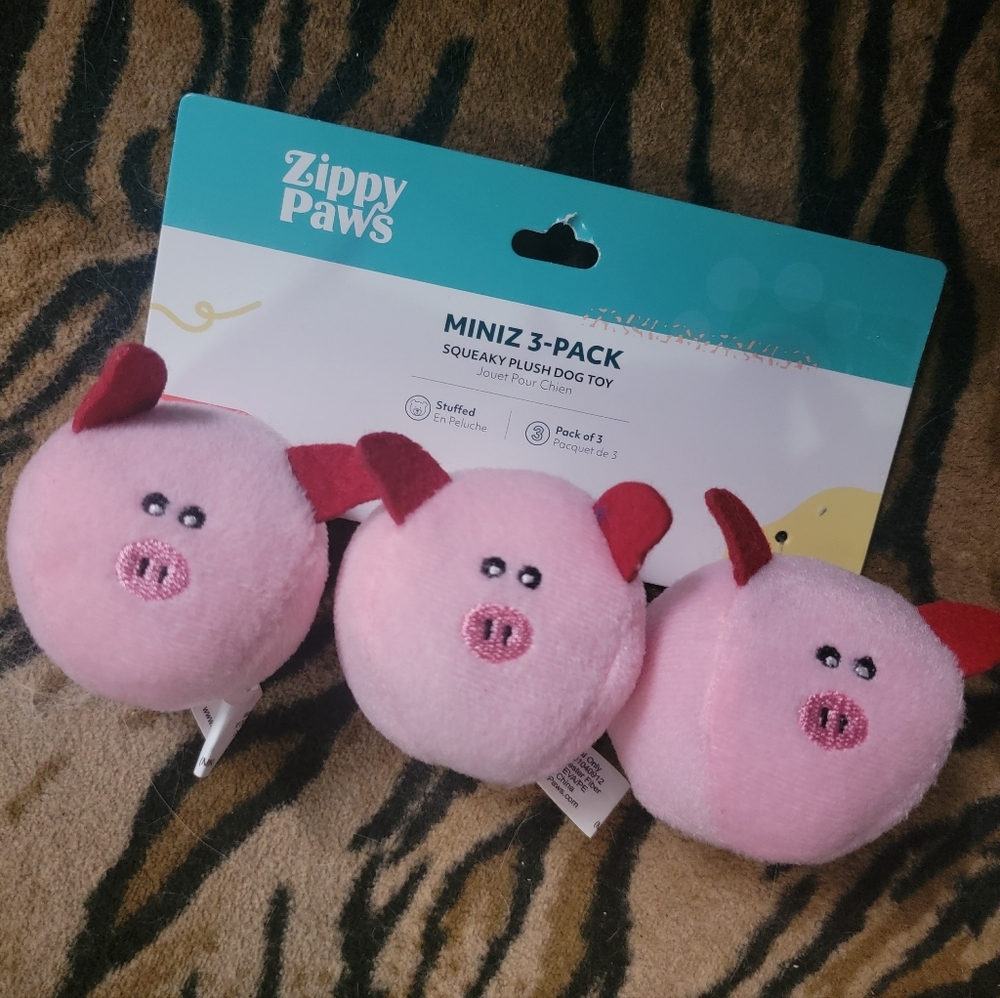 Zippypaws Pink Pig Squeaky Mini 3 Pk Dog Toy Set New Ea.